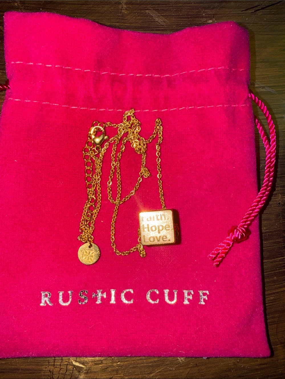 Rustic Cuff Gold Faith Hope Love Pendant Necklace